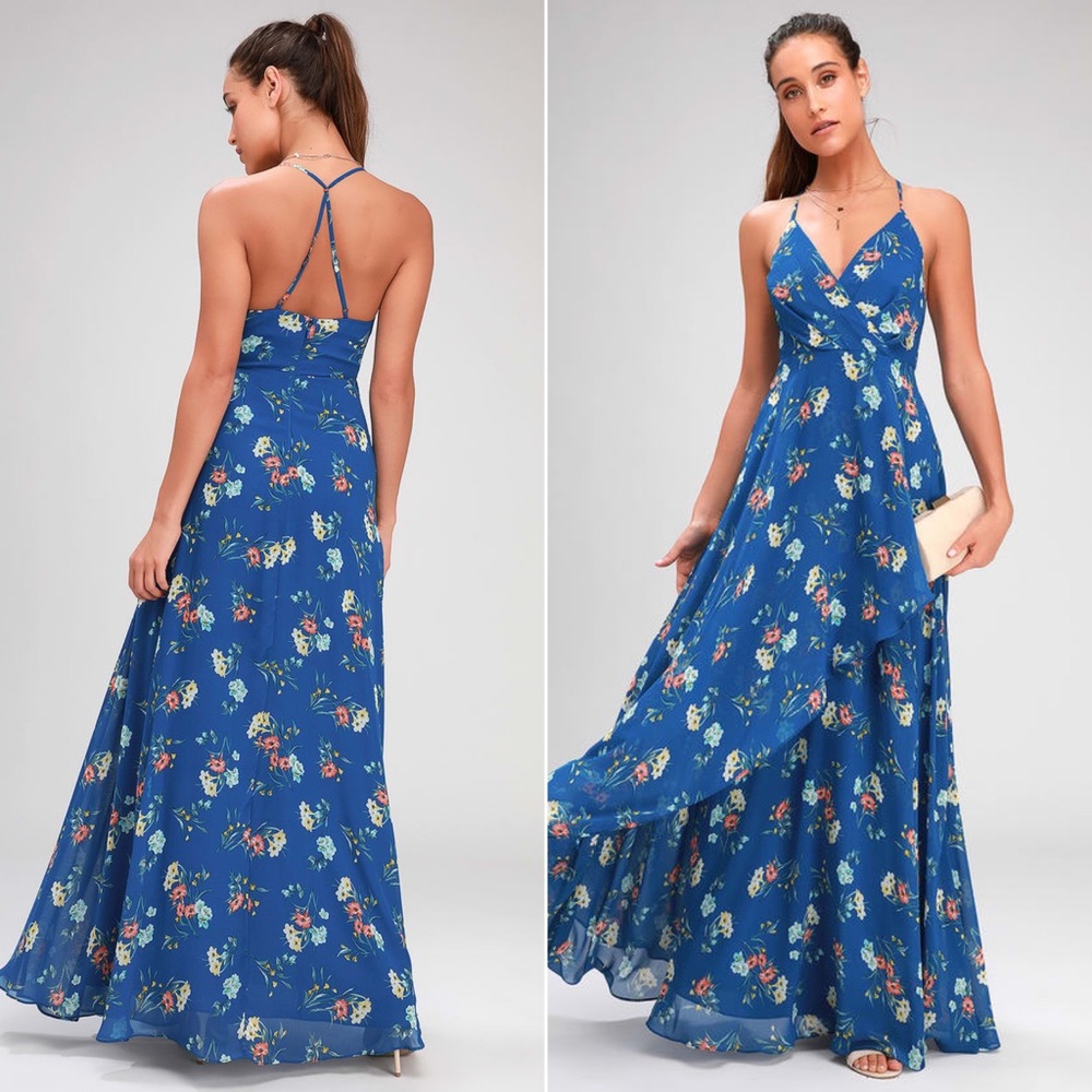 Lulus Romance Abound Royal Blue Floral Maxi Dress